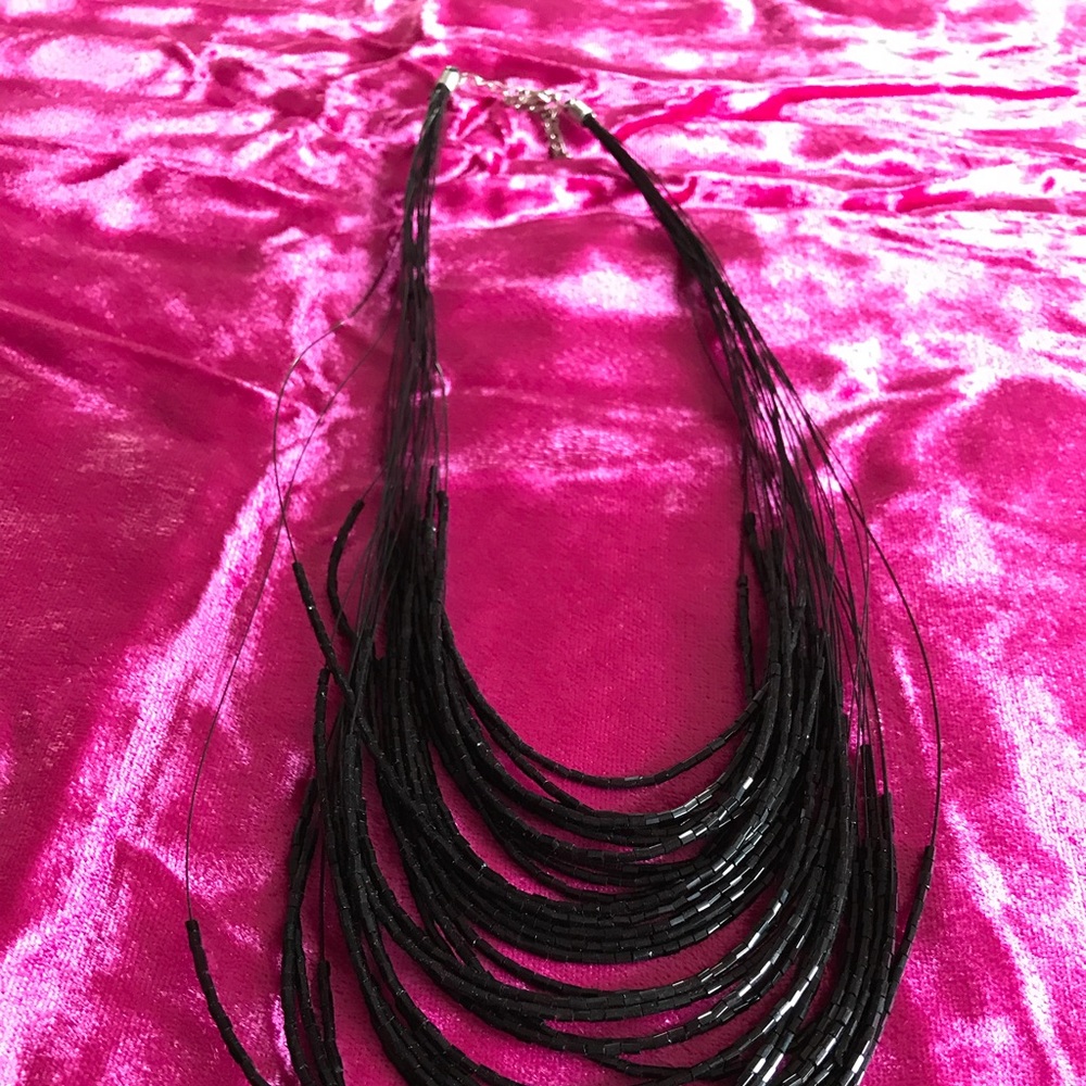 Black Multi String Bead Necklace - image 3
